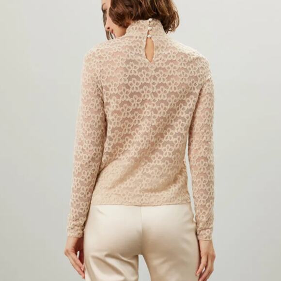 Line & Dot Beige Floral Lace Mockneck Top XS Bodycon Romantic Cocktail Nude $90 - Picture 4 of 10